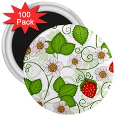 Strawberry Fruit Leaf Flower Floral Star Green Red White 3  Magnets (100 Pack)