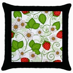 Strawberry Fruit Leaf Flower Floral Star Green Red White Throw Pillow Case (black) by Mariart