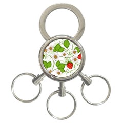 Strawberry Fruit Leaf Flower Floral Star Green Red White 3-ring Key Chains by Mariart