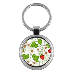 Strawberry Fruit Leaf Flower Floral Star Green Red White Key Chains (round)  by Mariart