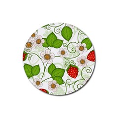 Strawberry Fruit Leaf Flower Floral Star Green Red White Rubber Coaster (round) 