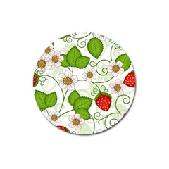 Strawberry Fruit Leaf Flower Floral Star Green Red White Magnet 3  (round) by Mariart