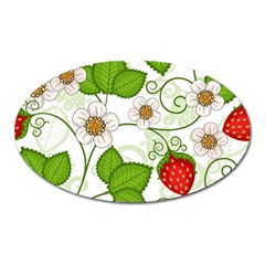 Strawberry Fruit Leaf Flower Floral Star Green Red White Oval Magnet