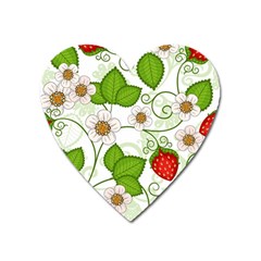 Strawberry Fruit Leaf Flower Floral Star Green Red White Heart Magnet by Mariart