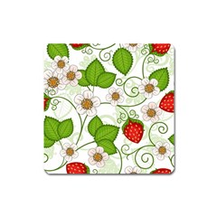 Strawberry Fruit Leaf Flower Floral Star Green Red White Square Magnet by Mariart