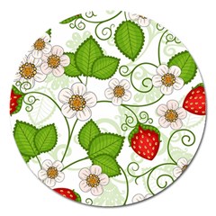 Strawberry Fruit Leaf Flower Floral Star Green Red White Magnet 5  (round) by Mariart