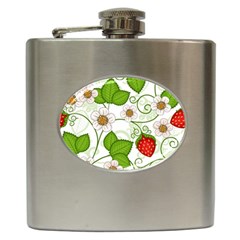 Strawberry Fruit Leaf Flower Floral Star Green Red White Hip Flask (6 Oz) by Mariart