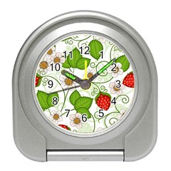 Strawberry Fruit Leaf Flower Floral Star Green Red White Travel Alarm Clocks by Mariart