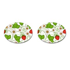 Strawberry Fruit Leaf Flower Floral Star Green Red White Cufflinks (oval) by Mariart