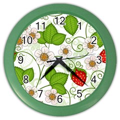 Strawberry Fruit Leaf Flower Floral Star Green Red White Color Wall Clocks by Mariart