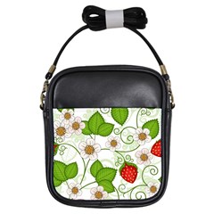 Strawberry Fruit Leaf Flower Floral Star Green Red White Girls Sling Bags by Mariart