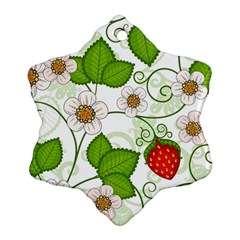 Strawberry Fruit Leaf Flower Floral Star Green Red White Snowflake Ornament (two Sides) by Mariart