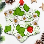 Strawberry Fruit Leaf Flower Floral Star Green Red White Snowflake Ornament (Two Sides) Front