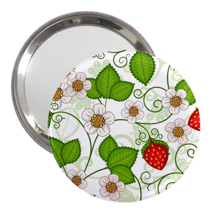 Strawberry Fruit Leaf Flower Floral Star Green Red White 3  Handbag Mirrors