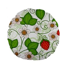 Strawberry Fruit Leaf Flower Floral Star Green Red White Standard 15  Premium Round Cushions by Mariart