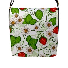 Strawberry Fruit Leaf Flower Floral Star Green Red White Flap Messenger Bag (l)  by Mariart