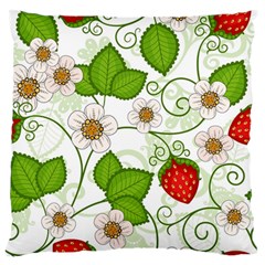 Strawberry Fruit Leaf Flower Floral Star Green Red White Large Flano Cushion Case (two Sides) by Mariart