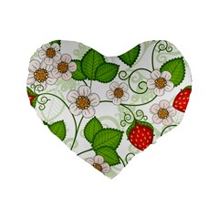 Strawberry Fruit Leaf Flower Floral Star Green Red White Standard 16  Premium Flano Heart Shape Cushions by Mariart