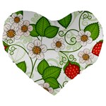 Strawberry Fruit Leaf Flower Floral Star Green Red White Large 19  Premium Flano Heart Shape Cushions Front