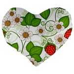 Strawberry Fruit Leaf Flower Floral Star Green Red White Large 19  Premium Flano Heart Shape Cushions Back