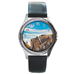 Rocky Mountains Patagonia Landscape   Santa Cruz   Argentina Round Metal Watch by dflcprints