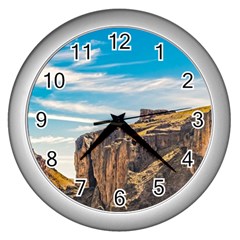 Rocky Mountains Patagonia Landscape   Santa Cruz   Argentina Wall Clocks (silver)  by dflcprints