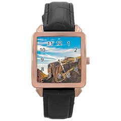 Rocky Mountains Patagonia Landscape   Santa Cruz   Argentina Rose Gold Leather Watch 