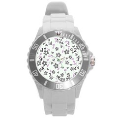 Floral Pattern Round Plastic Sport Watch (l) by Valentinaart