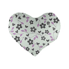 Floral Pattern Standard 16  Premium Heart Shape Cushions by Valentinaart