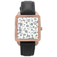 Floral Pattern Rose Gold Leather Watch 