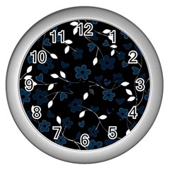 Floral Pattern Wall Clocks (silver)  by Valentinaart