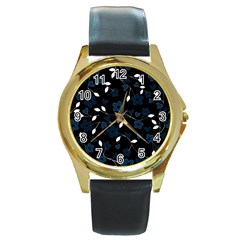 Floral pattern Round Gold Metal Watch