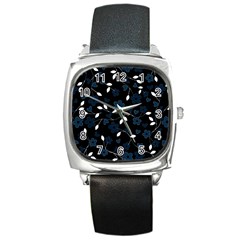 Floral Pattern Square Metal Watch