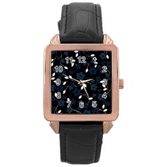 Floral Pattern Rose Gold Leather Watch 