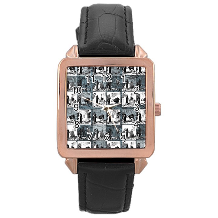 Comic book  Rose Gold Leather Watch 