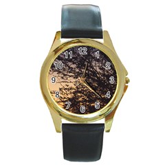 Arizona Sunset Round Gold Metal Watch by JellyMooseBear