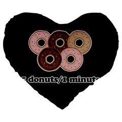 Five Donuts In One Minute  Large 19  Premium Heart Shape Cushions by Valentinaart