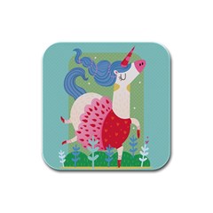 Unicorn Rubber Square Coaster (4 Pack)  by Mjdaluz