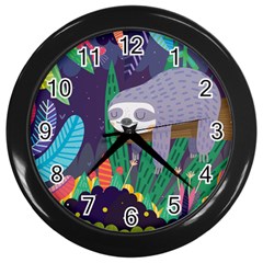 Sloth In Nature Wall Clocks (black) by Mjdaluz