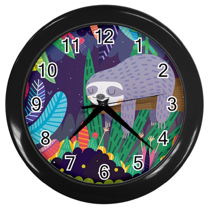 Sloth in nature Wall Clocks (Black)