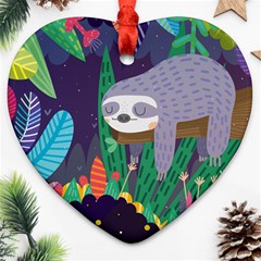 Sloth In Nature Heart Ornament (two Sides)