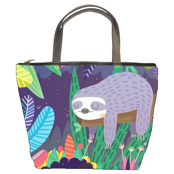 Sloth in nature Bucket Bags