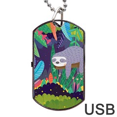 Sloth In Nature Dog Tag Usb Flash (two Sides) by Mjdaluz