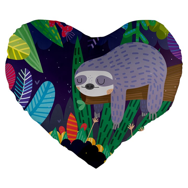 Sloth in nature Large 19  Premium Flano Heart Shape Cushions