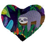 Sloth in nature Large 19  Premium Flano Heart Shape Cushions Back