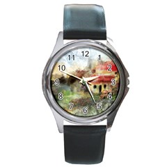 Old Spanish Village Round Metal Watch by digitaldivadesigns