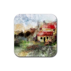 Old Spanish Village Rubber Coaster (square)  by digitaldivadesigns