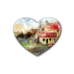 Old Spanish Village Rubber Coaster (heart)  by digitaldivadesigns