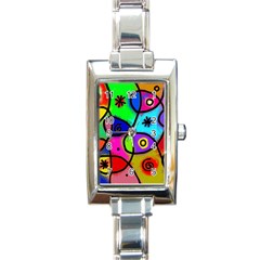 Digitally Painted Colourful Abstract Whimsical Shape Pattern Rectangle Italian Charm Watch