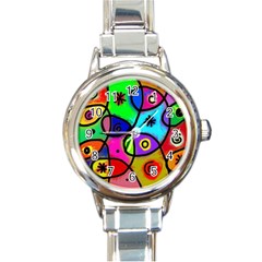 Digitally Painted Colourful Abstract Whimsical Shape Pattern Round Italian Charm Watch